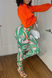 Green Fashion Casual Print Basic Skinny High Waist Pencil Trousers