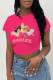 Rose Red Fashion Casual Print Basic O Neck T-Shirts