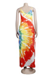 Multicolor Fashion Sexy Print Backless Spaghetti Strap Long Dress
