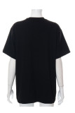 Rose Red Street Print Patchwork O Neck T-Shirts
