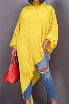 Yellow Casual Solid Split Joint Asymmetrical Turtleneck Dresses
