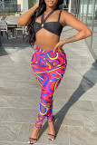 Red Fashion Casual Print Basic Skinny High Waist Pencil Trousers