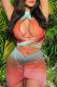 Multicolor Sexy Gradual Change Print Bandage Hollowed Out Backless Swimwears Three-piece Set (With Paddings)