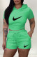 Green Fashion Casual Print Backless Hooded Collar Short Sleeve Two Pieces