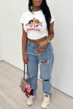 Rose Red Fashion Casual Print Basic O Neck T-Shirts