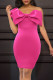 Rose Red Fashion Sexy Solid Patchwork Backless With Bow One Shoulder Evening Dress