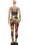 White Fashion Sexy Print Patchwork Backless Spaghetti Strap Sleeveless Two Pieces