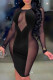 Black Fashion Sexy Patchwork See-through O Neck Long Sleeve Dresses