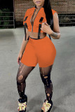 Pink Fashion Casual Solid Patchwork Zipper Collar Sleeveless Two Pieces