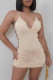 Khaki Fashion Sexy Solid Hollowed Out Backless V Neck Sling Dress