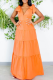 Tangerine Red Casual Solid Bandage V Neck Cake Skirt Dresses