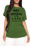 Red Plus Size Casual Letter Print Basic O Neck T-Shirts