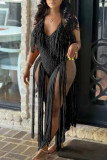White Sexy Solid Tassel Hollowed Out Split Joint Swimwears Cover Up