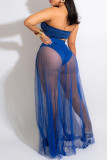 Black Sexy Solid Split Joint See-through Strapless Sleeveless Two Pieces
