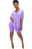 purple Fashion Casual Solid Two Piece Suits pencil Short Sleeve Two Pieces