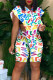 White Sexy Street Letter Print Patchwork Buckle Turndown Collar Sleeveless Two Pieces