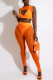 Orange Fashion Sexy Solid Hollowed Out Patchwork See-through O Neck Sleeveless Two Pieces