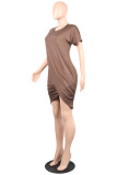 Green Fashion Casual Solid Split Joint O Neck Short Sleeve Dress