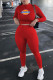 Red Fashion Casual Print Letter O Neck Long Sleeve Two Pieces