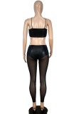 Black Sexy Solid Bandage Hollowed Out Patchwork Halter Sleeveless Two Pieces