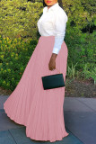 Pink Fashion Casual Solid Fold Regular High Waist Skirt