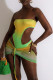Yellow Fashion Sexy Print Hollowed Out Backless Swimwears (Without Paddings)