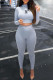 Grey Fashion Casual Print Letter O Neck Long Sleeve Two Pieces