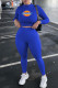 Blue Fashion Casual Print Letter O Neck Long Sleeve Two Pieces