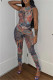 Colour Fashion Sexy Print Basic O Neck Sleeveless Two Pieces