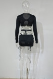 Black Fashion Sexy Solid Bandage Hollowed Out Swimwears Three-piece Set (Without Paddings)
