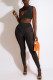 Black Fashion Sexy Solid Hollowed Out Patchwork See-through O Neck Sleeveless Two Pieces