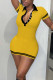 Yellow Casual Solid Patchwork Turndown Collar Pencil Skirt Dresses