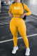 Yellow Fashion Casual Print Letter O Neck Long Sleeve Two Pieces