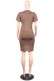 White Fashion Casual Solid Split Joint O Neck Short Sleeve Dress