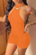 Orange Fashion Sexy Casual Solid Backless O Neck Skinny Romper