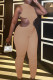 Khaki Sexy Solid Patchwork Backless O Neck Regular Jumpsuits