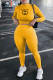 Yellow Fashion Casual Print Letter O Neck Long Sleeve Two Pieces