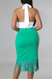 Green Fashion Casual Solid Tassel Patchwork Regular High Waist Skirt