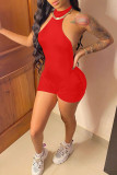 Red Fashion Sexy Casual Solid Backless O Neck Skinny Romper