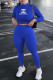 Blue Fashion Casual Print Letter O Neck Long Sleeve Two Pieces