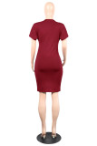 Coffee Fashion Casual Solid Split Joint O Neck Short Sleeve Dress