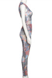 Colour Fashion Sexy Print Basic O Neck Sleeveless Two Pieces