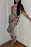 Colour Fashion Sexy Print Basic O Neck Sleeveless Two Pieces