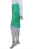 Green Fashion Casual Solid Tassel Patchwork Regular High Waist Skirt