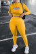 Yellow Fashion Casual Print Letter O Neck Long Sleeve Two Pieces