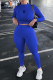 Blue Fashion Casual Print Letter O Neck Long Sleeve Two Pieces