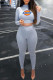 Grey Fashion Casual Print Letter O Neck Long Sleeve Two Pieces