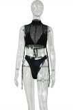 Orange Fashion Sexy Solid Bandage See-through Swimwears Three-piece Set (Without Paddings)