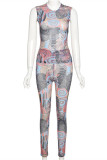 Colour Fashion Sexy Print Basic O Neck Sleeveless Two Pieces
