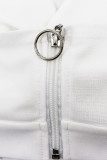 White Sexy Solid Tassel Patchwork Halter Sleeveless Two Pieces
